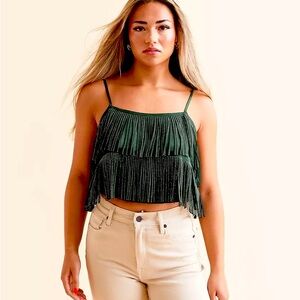 Rhinestone Fringe Rhinestone Cropped Tank Top